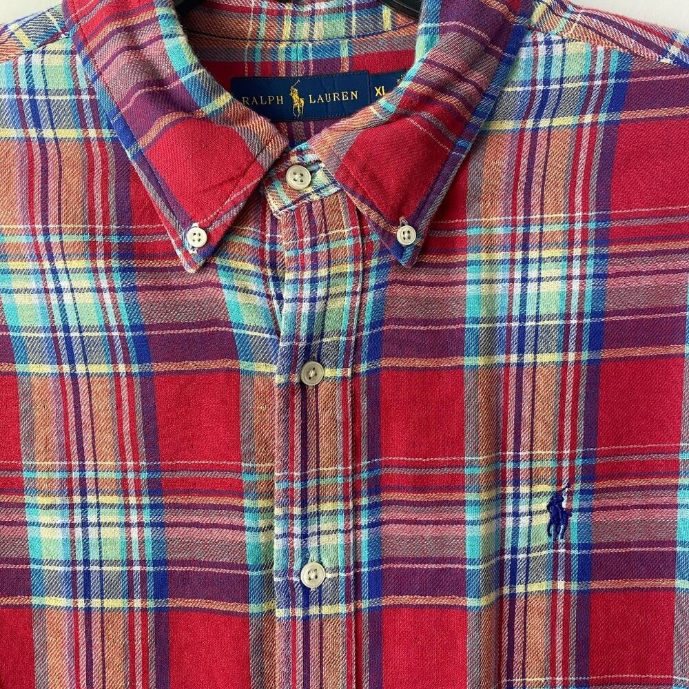 Ralph Lauren Mens XL Plaid Button-Down Shirt 100% Cotton Long Sleeve Classic Fit - Picture 1 of 5